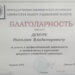 Благодарность 2 - Демура Николай Владимирович
