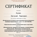 Сертификат - Кузин Евгений Павлович