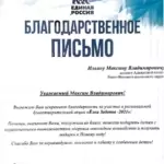 Благодарность 2 - Ильин Максим Владимирович