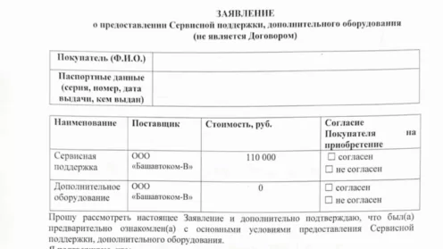 Возврат сервисной поддержки от ООО “Башавтоком-В”