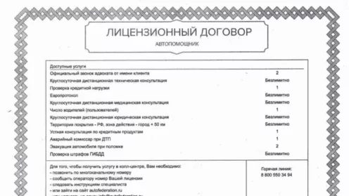 Возврат лицензионного договора от ООО «АВТОФЕДЕРАЦИЯ»