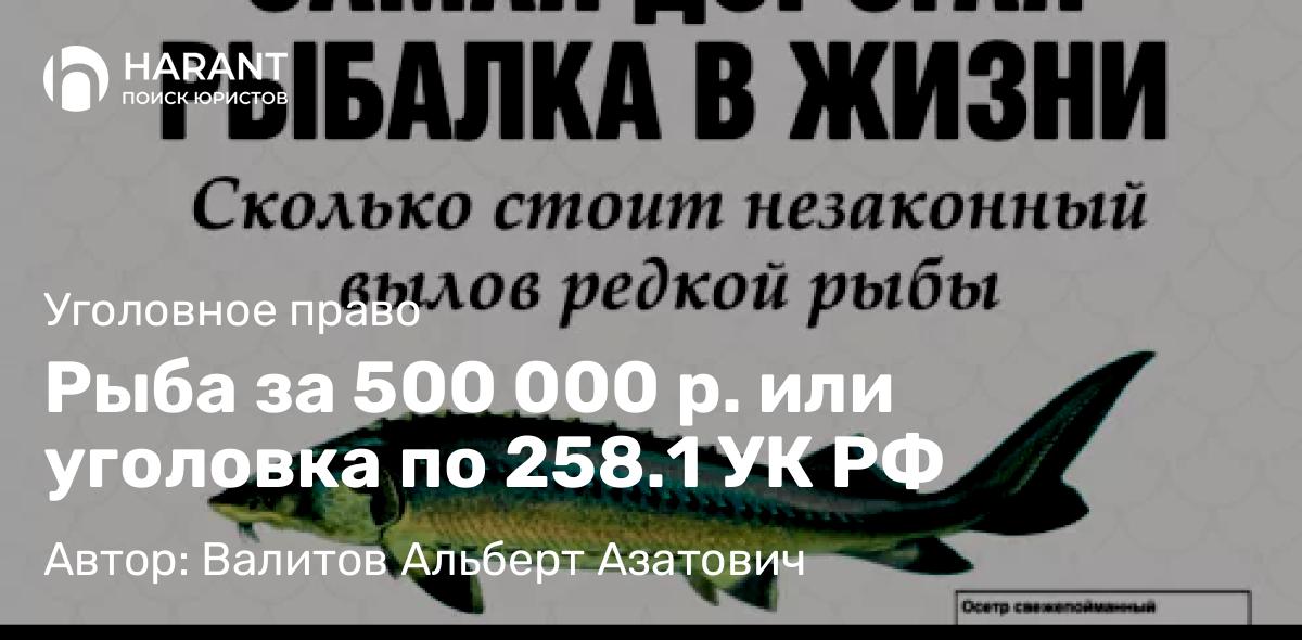 Адвокат Валитов Альберт Азатович объясняет: Рыба за 500 000 р. или уголовка по 258.1 УК РФ