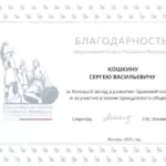 Благодарность общественная палата РФ Кошкин - Кошкин Сергей Васильевич