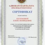 Сертификат - Шутемова Елена Леонидовна