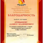 Благодарность - Дробышев Даниил Владимирович