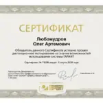 Сертификат - Любомудров Олег Артемович