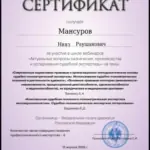 Сертификат - Мансуров Нияз Раушанович