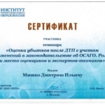 Сертификат ДТП - Мишко Дмитрий Ильич