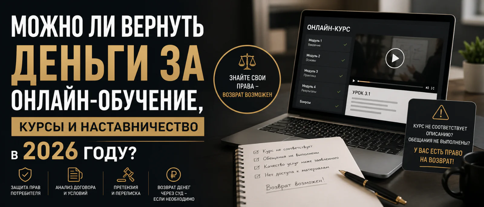 Адвокат Горбанева Мария Геннадьевна объясняет: Можно ли вернуть деньги за онлайн-обучение, курсы и наставничество в 2026 году