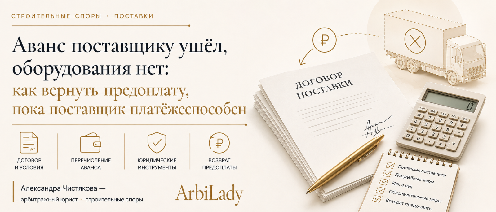 Юрист Чистякова Александра Сергеевна объясняет: Аванс поставщику ушёл, оборудования нет: как вернуть предоплату, пока поставщик платёжеспособен