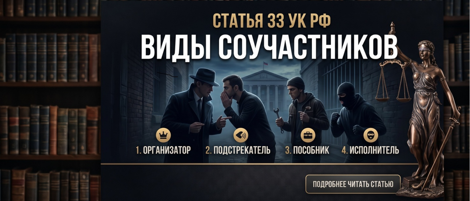 Адвокат Алексеенко Анатолий Владимирович объясняет: Статья 33 УК РФ: виды соучастников и ответственность за групповые преступления