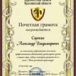 Грамота АП ЯО - Сорокин Александр Владимирович