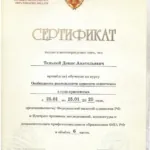 Сертификат 2020 - Тельной Денис Анатольевич