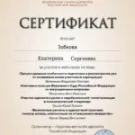Сертификат - Зобкова Екатерина Сергеевна