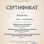 Сертификат - Козярская Елена Владимировна