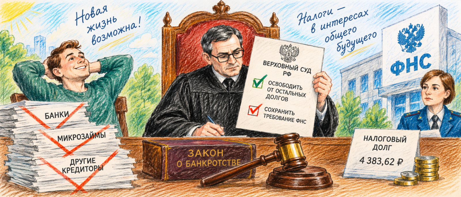 Юрист Арзуманов Армен Валерьевич объясняет: Верховный Суд списал долги гражданина, но оставил 4 383 ₽ перед ФНС. Почему