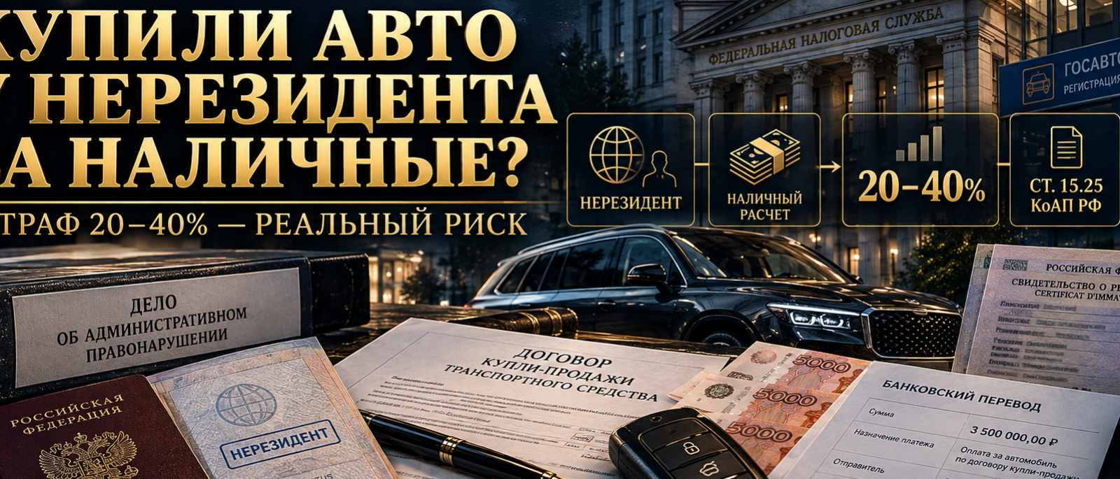 Адвокат Владимиров Вячеслав Викторович объясняет: Наличный расчет при покупке автомобиля у нерезидента может повлечь штраф 20–40%