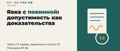 Явка с повинной: допустимость как доказательства (ч. 1.1 ст. 144 УПК)